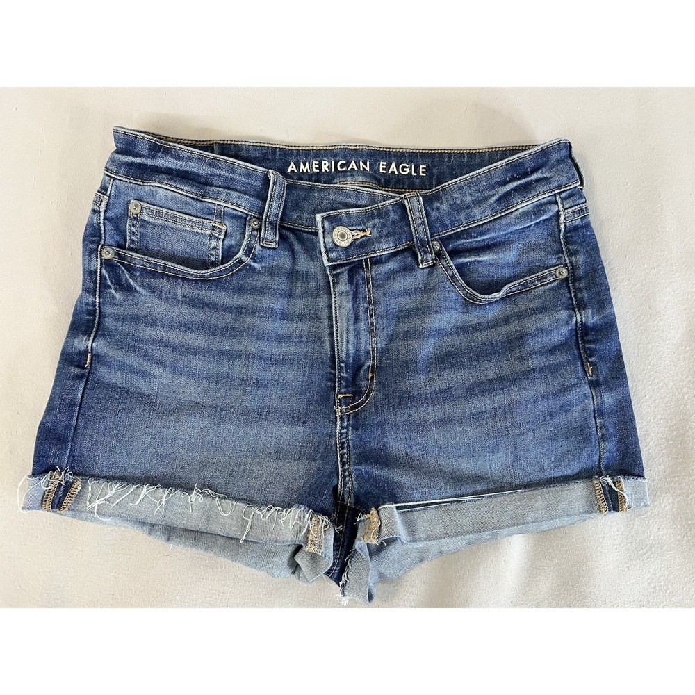 American Eagle Denim Shorts Blue High Rise Shortie Sz 8